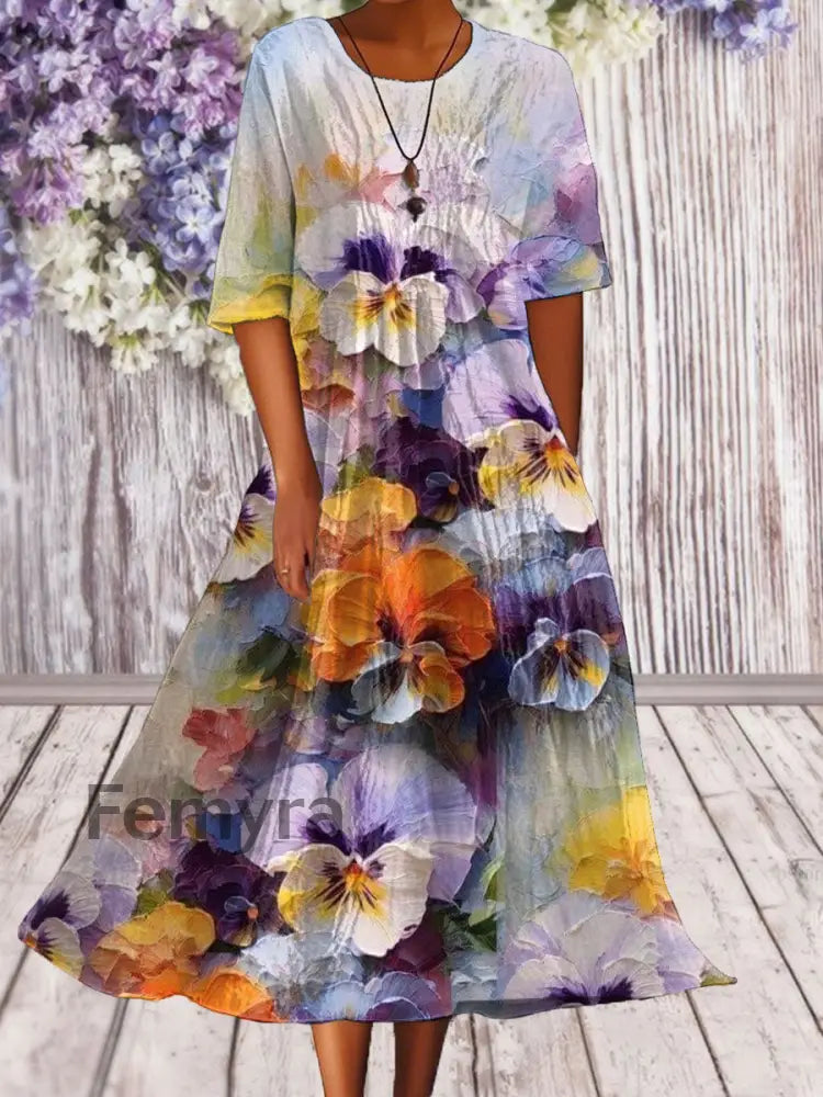 Women’s Alzheimer’s Awareness Purple Floral Pansy Printed Dress Purple / S