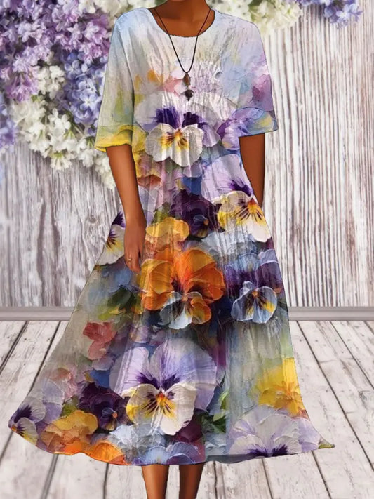 Women’s Alzheimer’s Awareness Purple Floral Pansy Printed Dress Purple / S