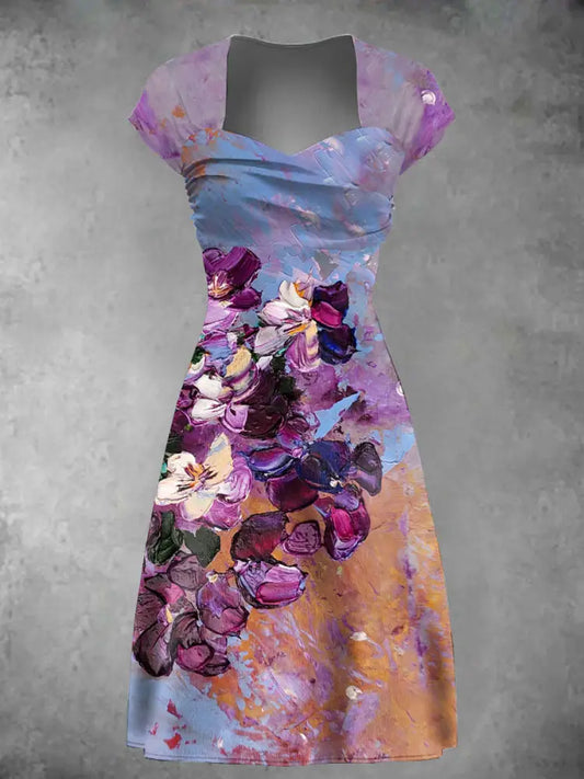 Women’s Alzheimer’s Purple Oil Painting Floral Dress Purple / S