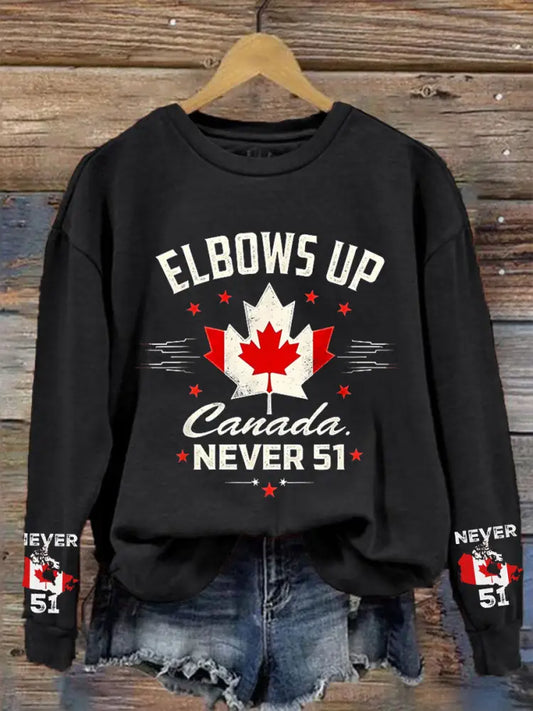 Women’s Canada Elbows Up Never 51 Printed Sweatshirt Black / S