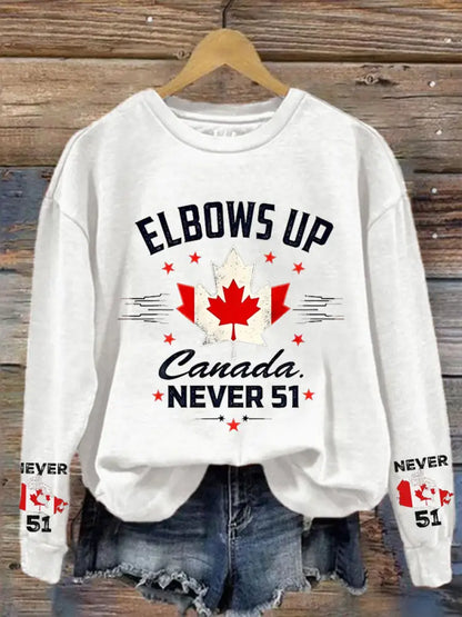 Women’s Canada Elbows Up Never 51 Printed Sweatshirt White / 2XL
