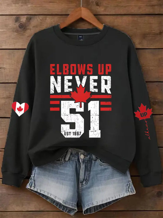 Women’s Canada Elbows Up Never 51st Casual Long Sleeve Sweatshirt Black / S