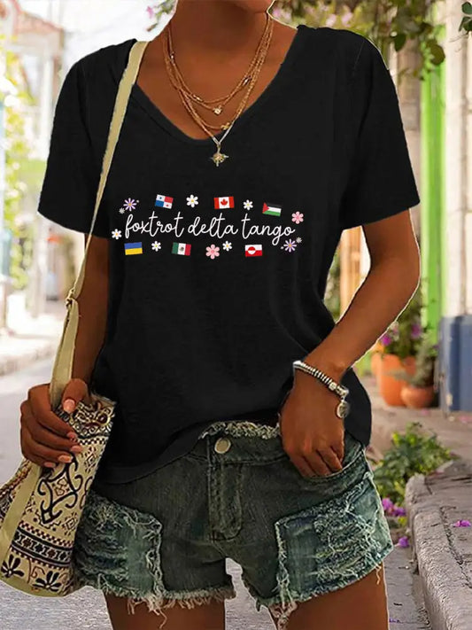 Women’s Canada Foxtra Delta Tango Printed V-neck Shirt Black / S