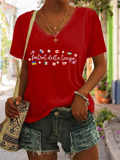 Women’s Canada Foxtra Delta Tango Printed V-neck Shirt Red / S