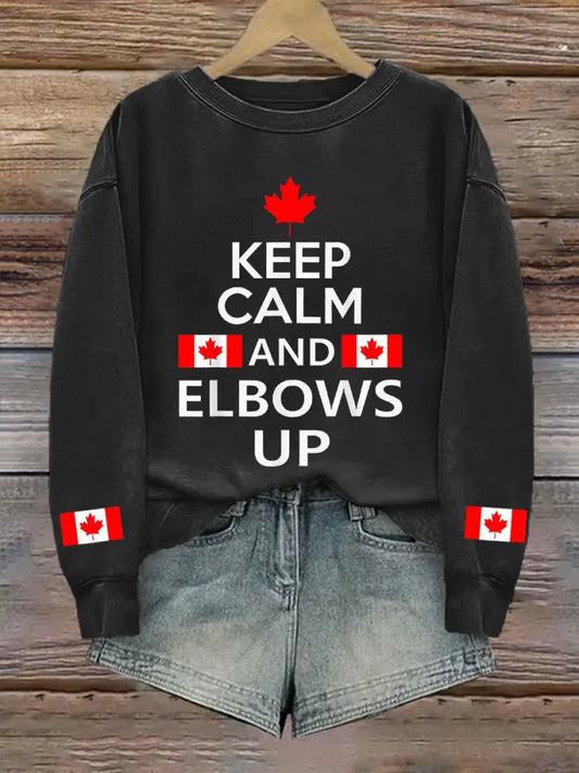 Women’s Canada Keep Calm And Elbows Up Printed Sweatshirt Black / S