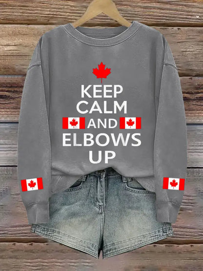 Women’s Canada Keep Calm And Elbows Up Printed Sweatshirt Light Gray / S