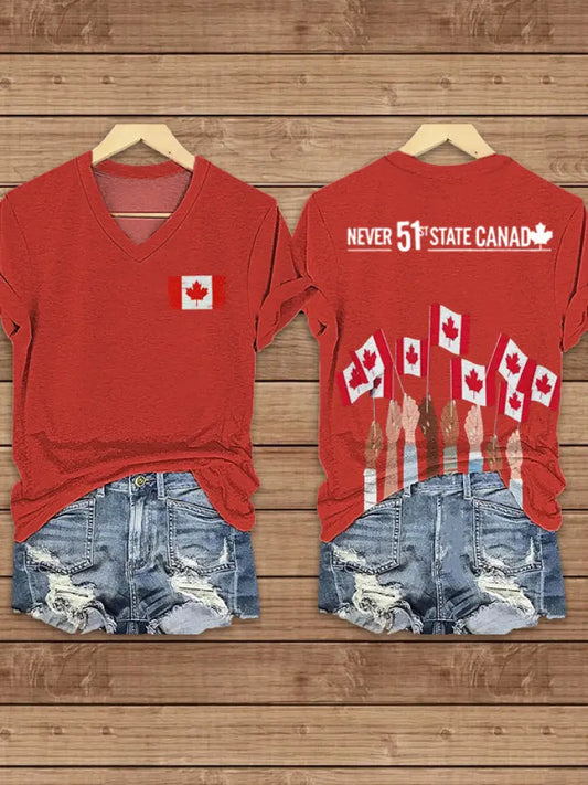 Women’s Canada Print V-Neck Short Sleeve T-Shirt Red / S