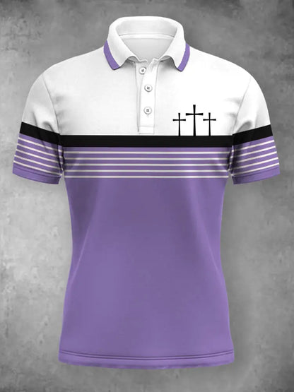 Women’s Cross Faith Stripes Print Casual Polo Purple / S