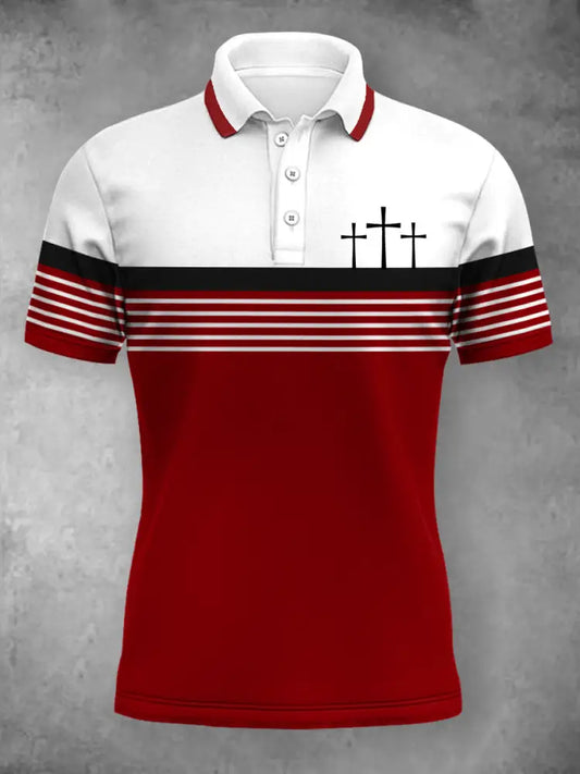 Women’s Cross Faith Stripes Print Casual Polo Red / S