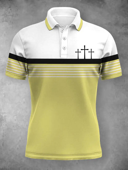 Women’s Cross Faith Stripes Print Casual Polo Yellow / S