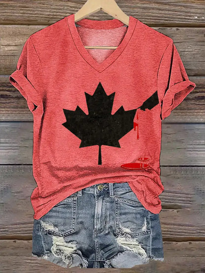 Women’s Don’t Mess With Canada Print V-Neck Short Sleeve T-Shirt Red / S