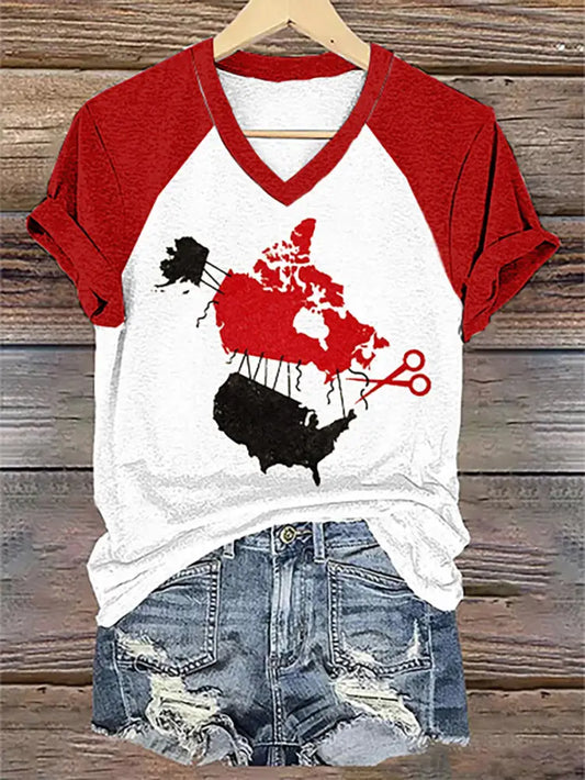 Women’s Don’t Mess With Canada Print V-Neck Short Sleeve T-Shirt Red / S