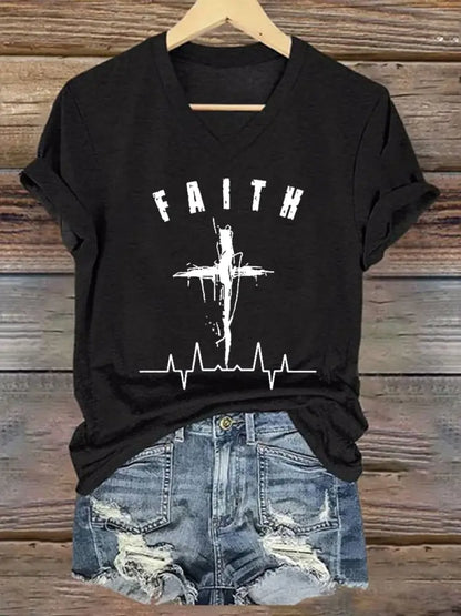 Women’s Faith Cross ECG Short Sleeve T-Shirt Black / S