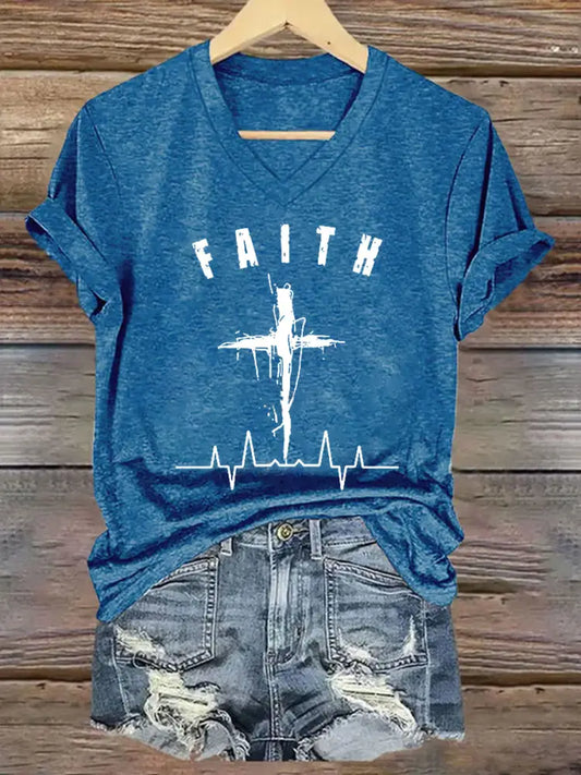 Women’s Faith Cross ECG Short Sleeve T-Shirt Blue / S