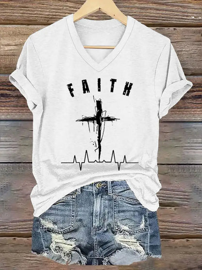 Women’s Faith Cross ECG Short Sleeve T-Shirt White / S