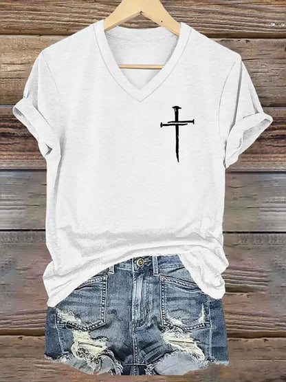 Women’s Faith Cross Printed Casual Short Sleeve T-Shirt White / S