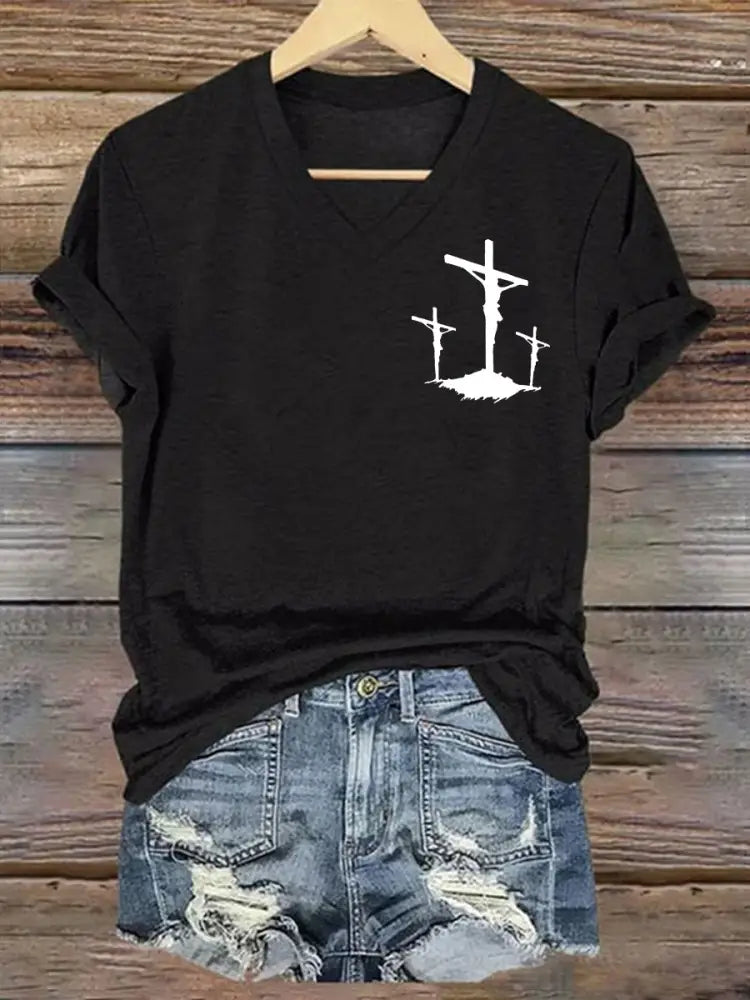 Women’s Faith Cross Short Sleeve T-Shirt Black / S