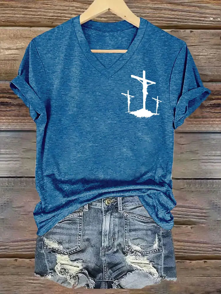 Women’s Faith Cross Short Sleeve T-Shirt Blue / S