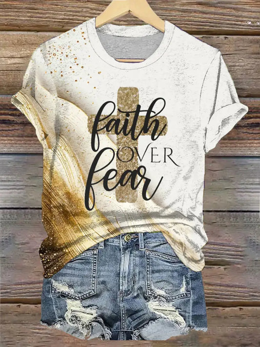 Women’s Faith Over Fear Short-sleeved T-shirt Gold / S