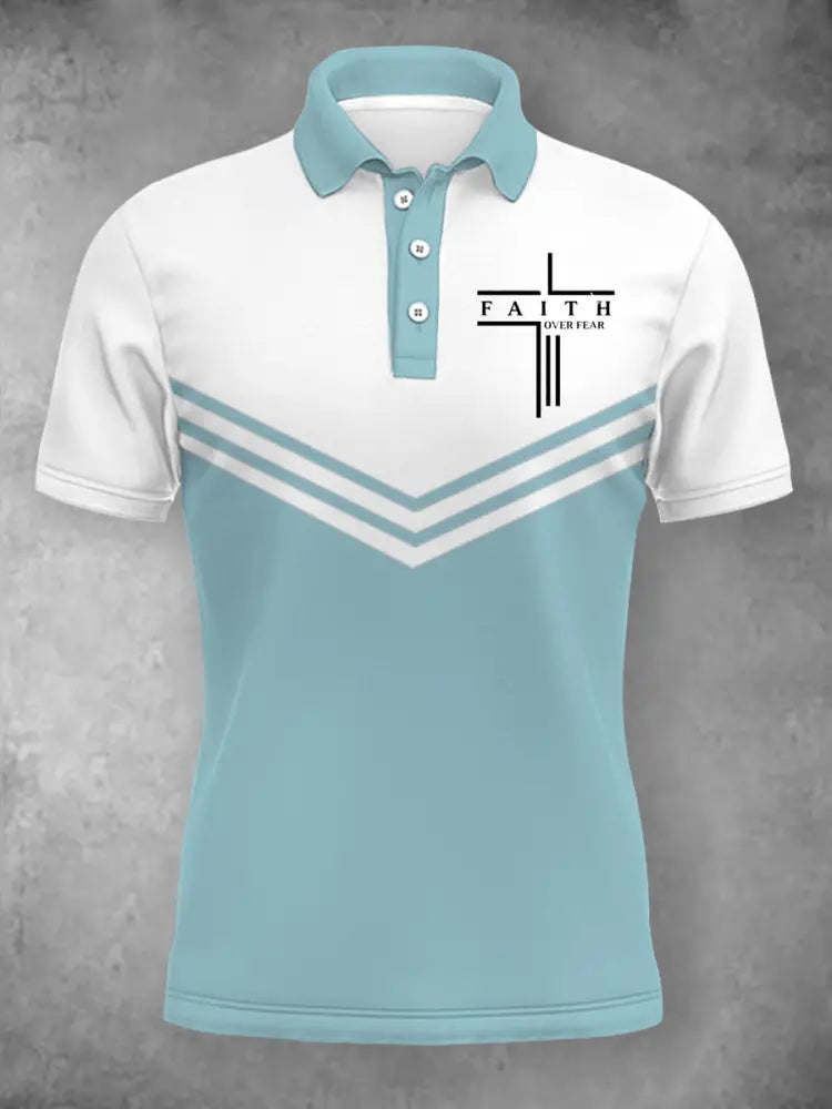 Women’s Faith Over Fear Three Buttons Short Sleeve Polo Light Blue / S
