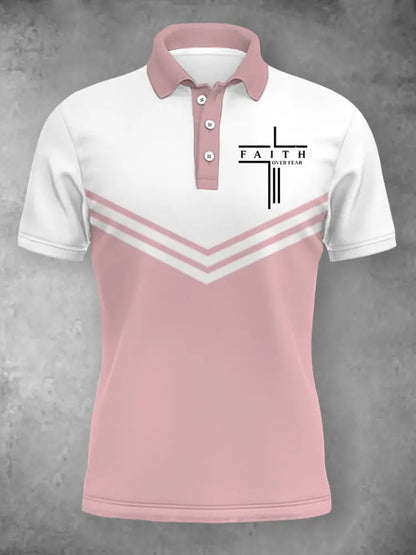 Women’s Faith Over Fear Three Buttons Short Sleeve Polo Light Pink / S