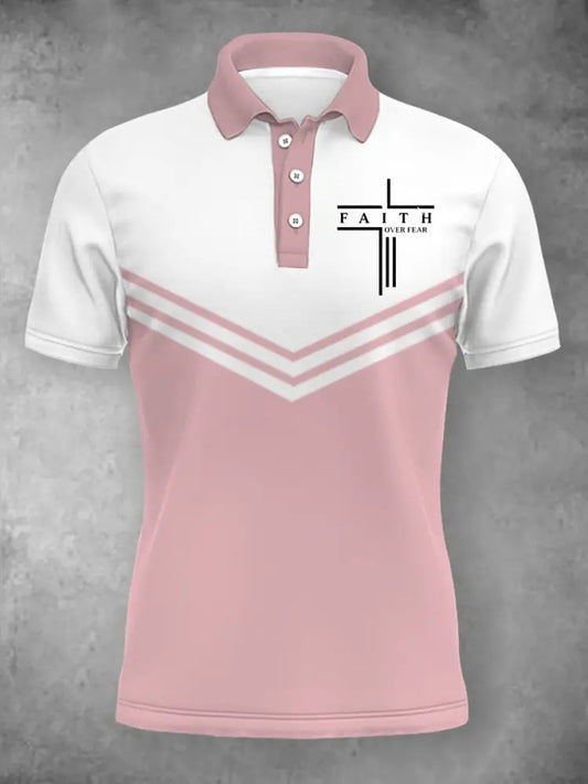Women’s Faith Over Fear Three Buttons Short Sleeve Polo Light Pink / S