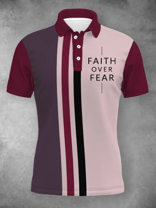 Women’s Faith Over Fear Three Buttons Short Sleeve Polo Wine Red / S