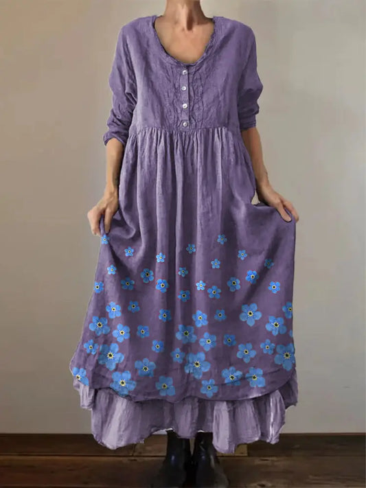 Women’s Forget-Me-Not Print Purple Alzheimer’s Awareness Support Dress Lavender / S