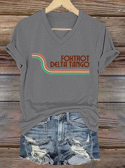 Women’s Foxtrot Delta Tango Print V-Neck T-Shirt Light Gray / S