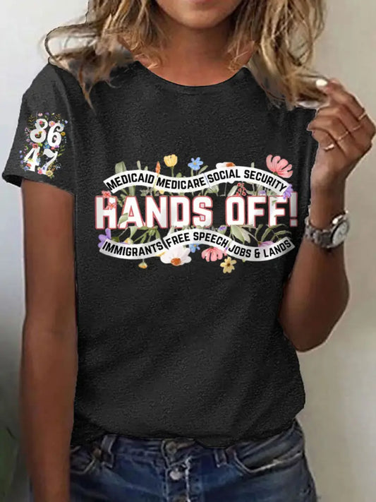 Women’s Hands Off 8647 Floral Printed Short Sleeve T-Shirt Black / S