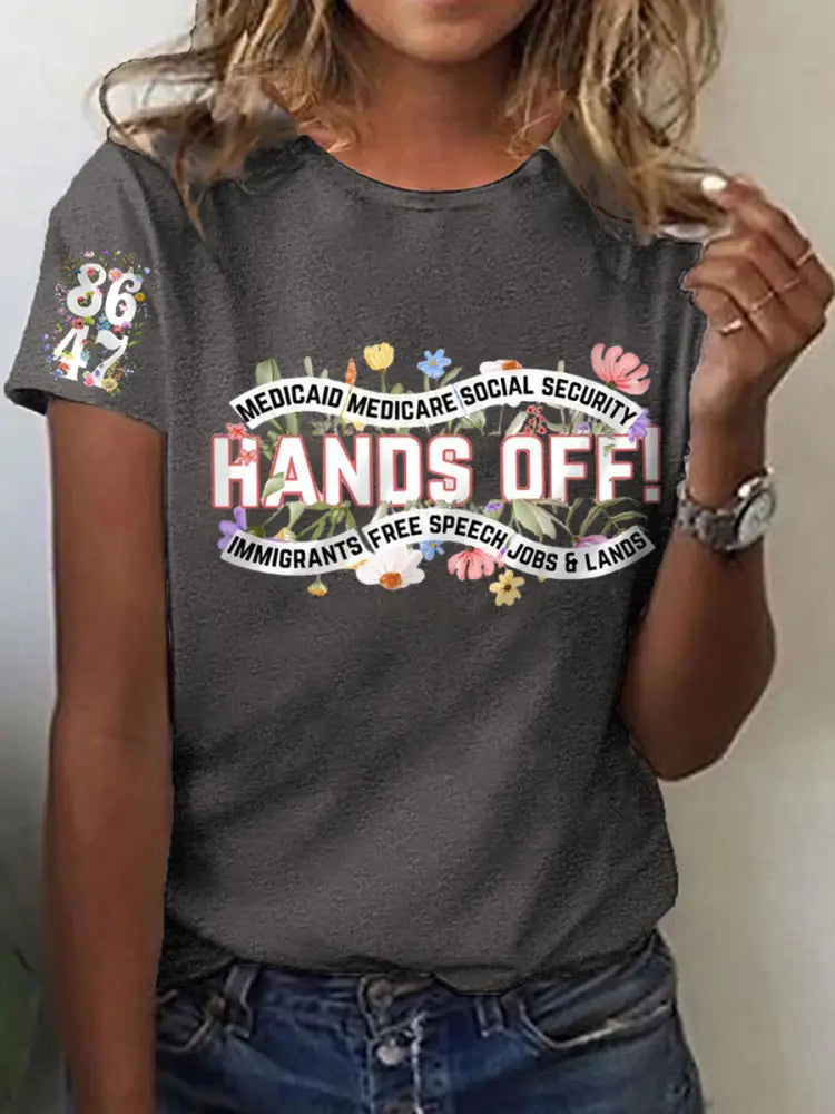 Women’s Hands Off 8647 Floral Printed Short Sleeve T-Shirt Dark Gray / S