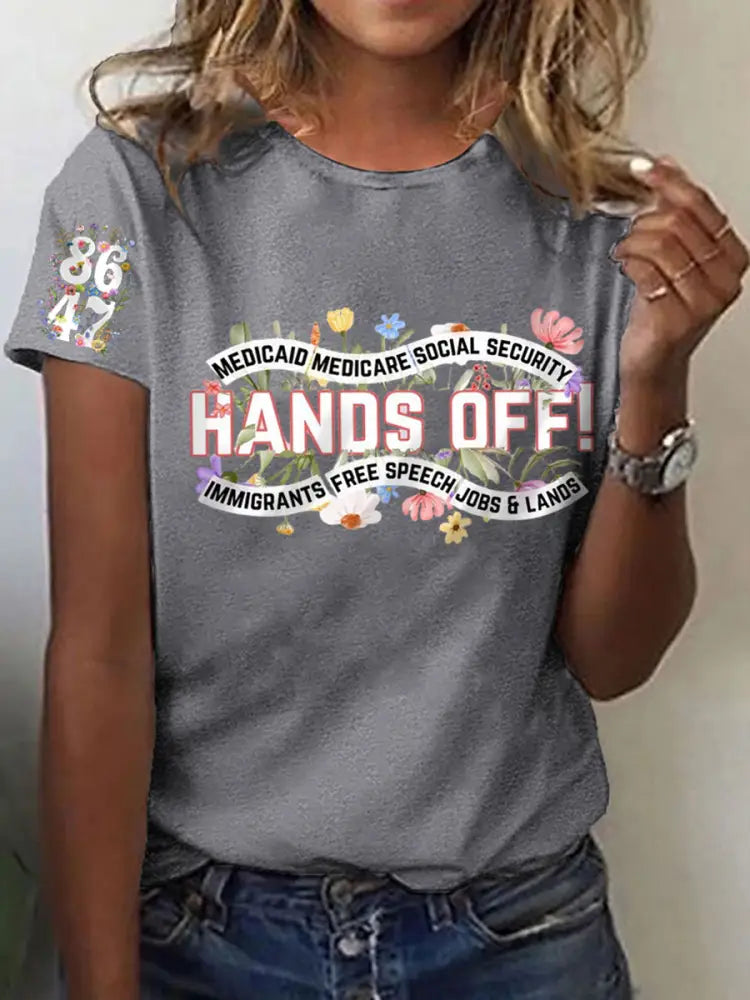 Women’s Hands Off 8647 Floral Printed Short Sleeve T-Shirt Light Gray / S