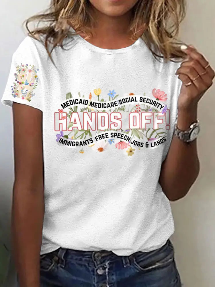 Women’s Hands Off 8647 Floral Printed Short Sleeve T-Shirt White / S