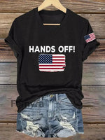 Women’s Hands Off America Flag Printed Short Sleeve T-Shirt Black / S