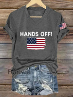 Women’s Hands Off America Flag Printed Short Sleeve T-Shirt Dark Gray / S