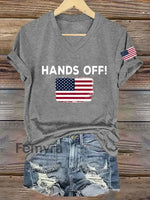 Women’s Hands Off America Flag Printed Short Sleeve T-Shirt Light Gray / S