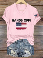 Women’s Hands Off America Flag Printed Short Sleeve T-Shirt Light Pink / S
