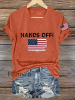 Women’s Hands Off America Flag Printed Short Sleeve T-Shirt Pumpkin Orange / S