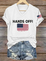 Women’s Hands Off America Flag Printed Short Sleeve T-Shirt White / S
