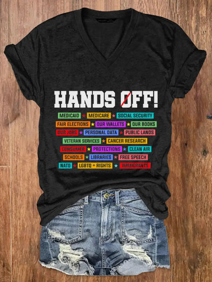Women’s Hands Off My Social Security V Neck T-Shirt Black / S