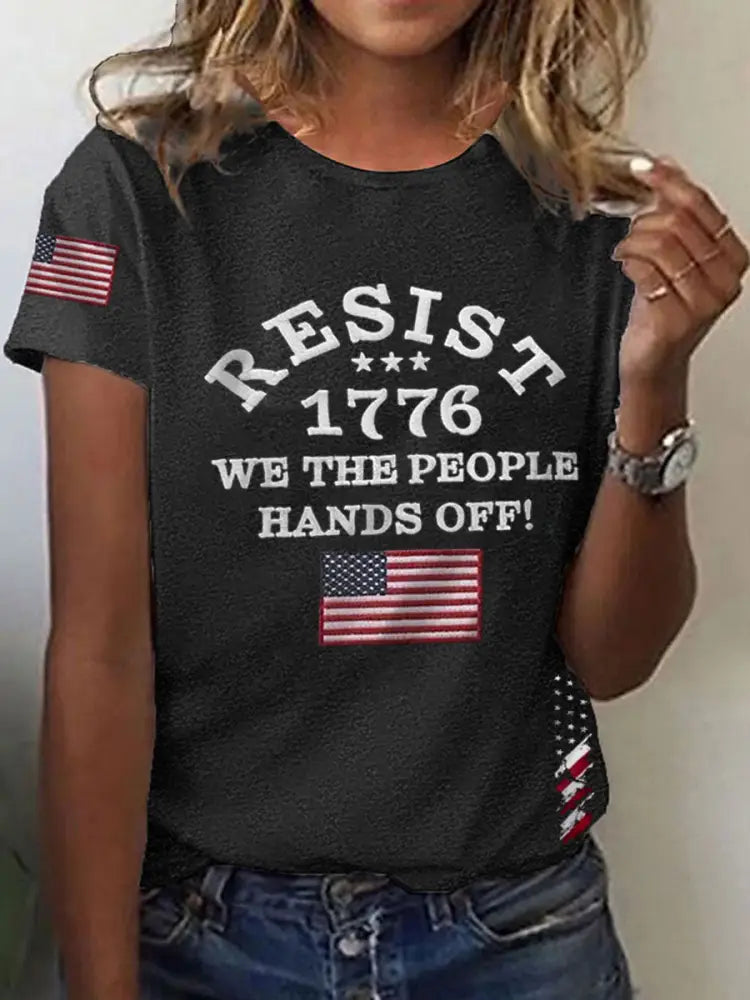 Women’s Hands Off We the People Printed Short Sleeve T-Shirt Black / S