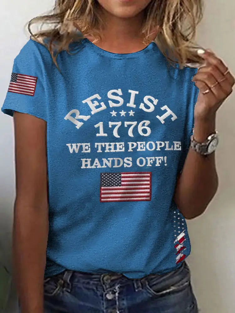 Women’s Hands Off We the People Printed Short Sleeve T-Shirt Blue / S