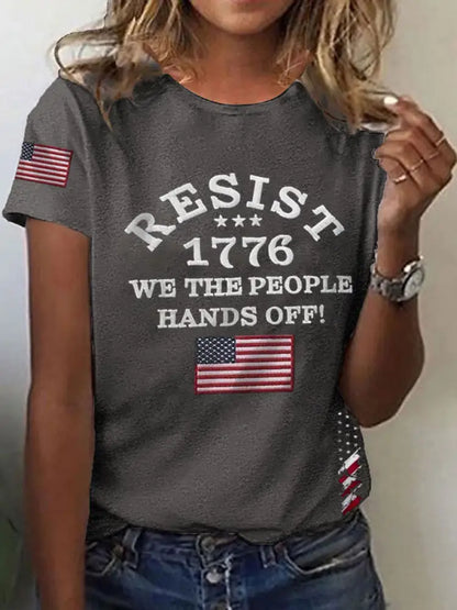 Women’s Hands Off We the People Printed Short Sleeve T-Shirt Dark Gray / S
