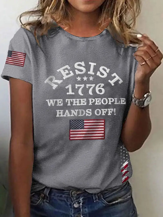 Women’s Hands Off We the People Printed Short Sleeve T-Shirt Light Gray / S