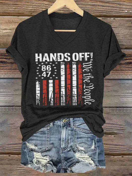 Women’s Hands Off We The People Printed V-neck T-Shirt Black / S