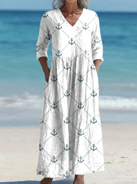 Women’s Holiday Anchor Print Dress White / S