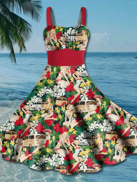 Women’s Holiday Print Sling Dress As picture / S