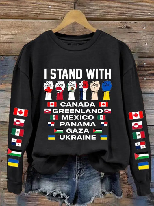 Women’s I Stand With Canada Printed Sweatshirt Black / S