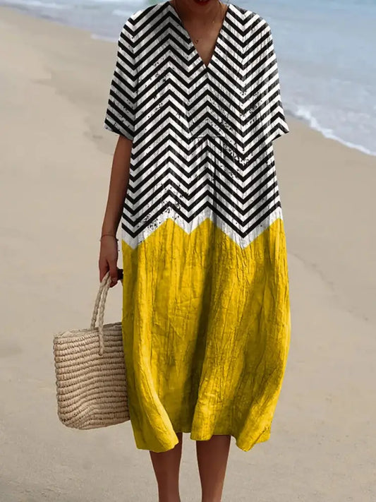 Women’s Irregular Geometric Art Print Dress Yellow / S