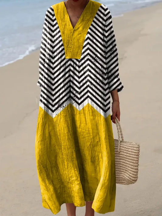 Women’s Irregular Geometric Art Print Dress Yellow / S